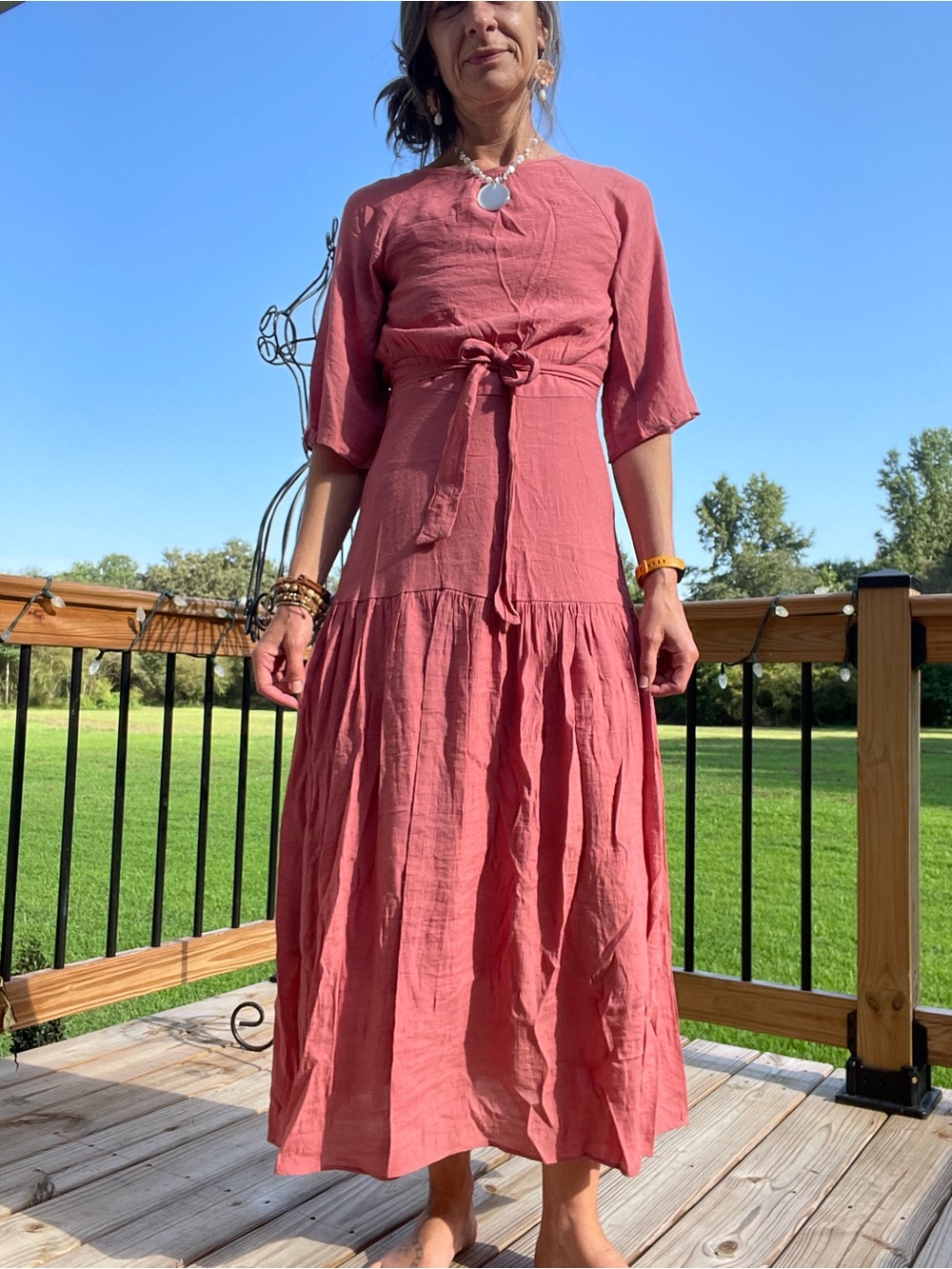 Dusty Coral Maxi Dress with Waist Band